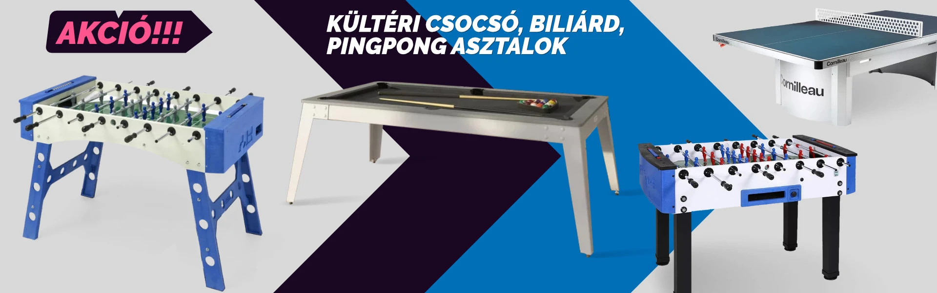 Kültéri csocsó, biliárd,  pingpong asztalok