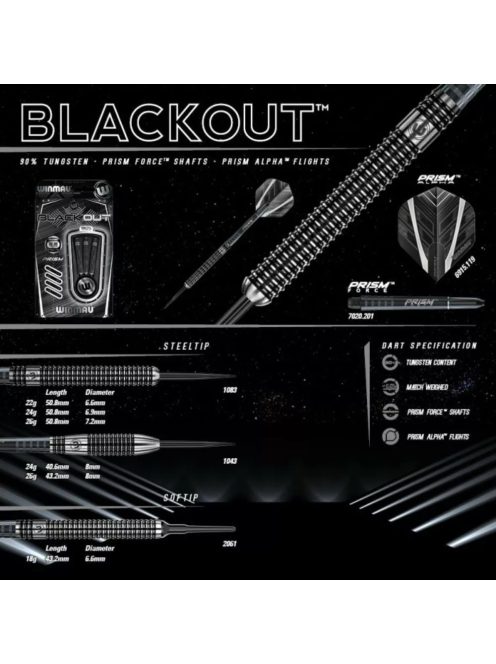 Dart szett Winmau steel BLACK OUT 90%  26g