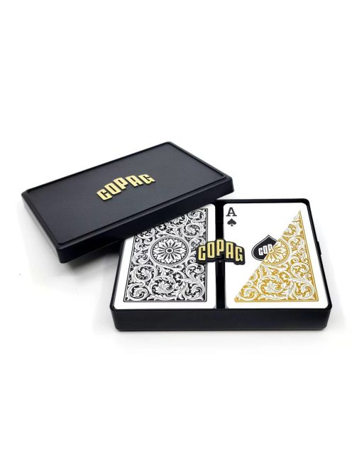 póker kártya bridge, 100% plasztik, COPAG 1546, Regular index, fekete-arany dupla csomag