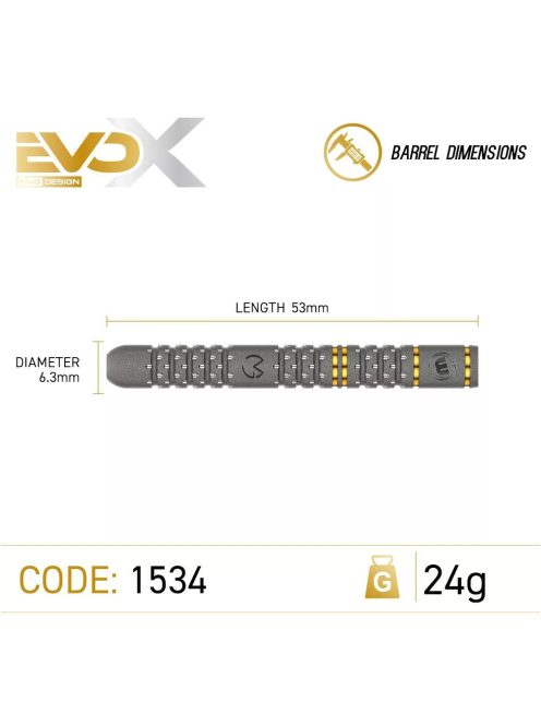 Darts szett steel Winmau MvG Evo-X 24g, 90% gravírozott