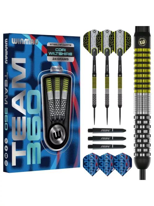 darts szett Winmau Team 360 Cori Wiltshire steel 24g, 90% wolfram