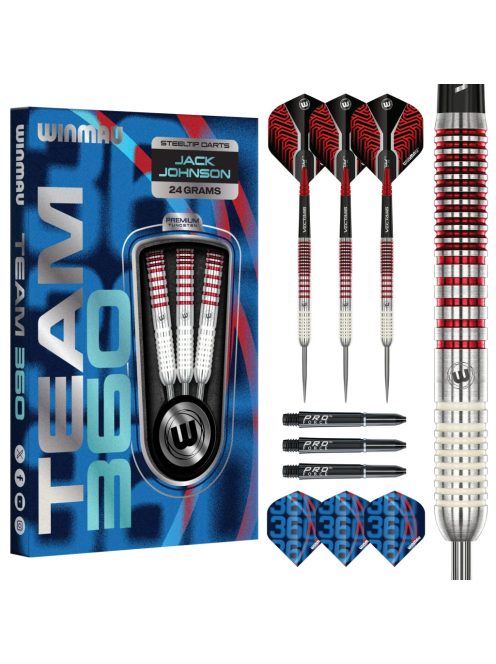 darts szett Winmau Team 360 Jack Johnson Steel - 24g, 90% wolfram