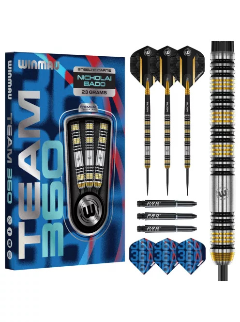 darts szett Winmau Team 360 Nicholai Bado Steel - 23g, 90% wolfram
