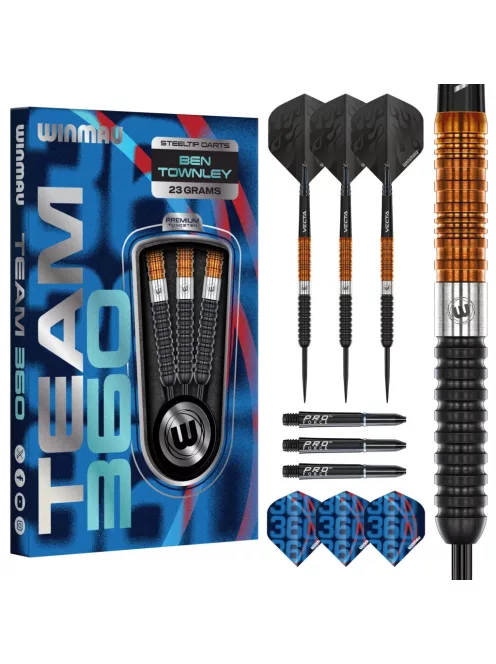 darts szett Winmau Team 360 Ben Townley steel - 23g, 90% wolfram