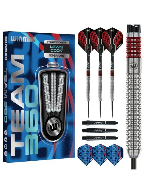 darts szett Winmau Team 360 Lewis Cook Steel - 23g, 90% wolfram gravírozott