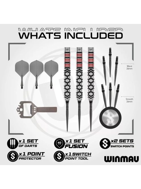 Dart szett steel Winmau SP Fornax Tapered 23g, 90% gravírozott