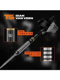   Darts szett steel Winmau Gian Van Veen TS Switch Point Steeldarts, 23g, 90%