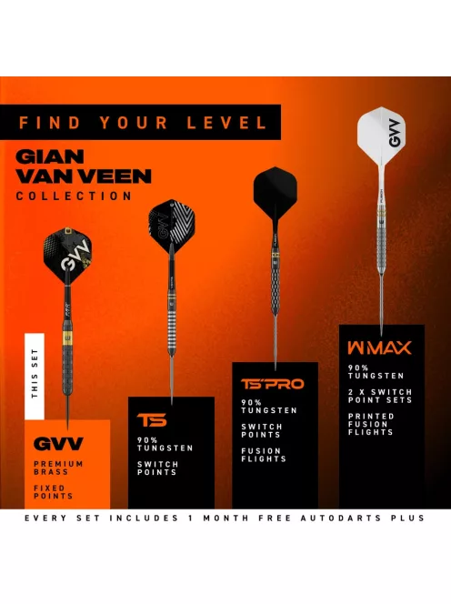 Darts szett steel Winmau Gian Van Veen TS Switch Point Steeldarts, 24g, 90%