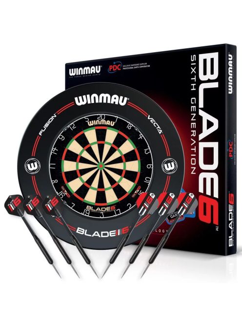 Darts tábla Winmau Blade 6 és  két szett nyíl, falvédő, startvonal, kiszálló