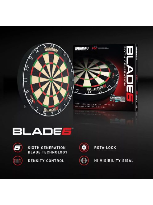 Darts tábla Winmau Blade 6 és  két szett nyíl, falvédő, startvonal, kiszálló