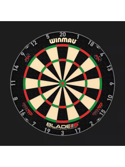 DARTS TÁBLA WINMAU BLADE6 TRIPLE CORE PDC FALVÉDŐVEL, KÉT SZETT NYÍLLAL, STARTVONALLAL,