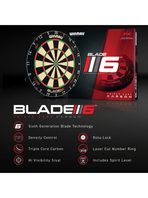 DARTS TÁBLA WINMAU BLADE6 TRIPLE CORE PDC FALVÉDŐVEL, KÉT SZETT NYÍLLAL, STARTVONALLAL,