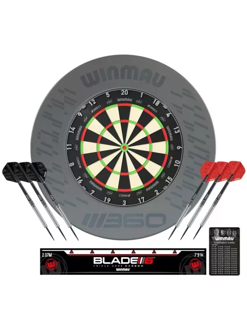Darts tábla Winmau Blade 360, és  két szett nyíl, falvédő, startvonal, kiszálló