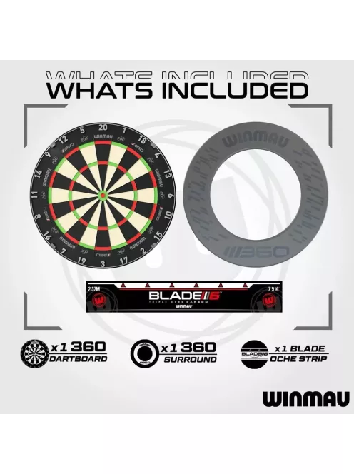 Darts tábla Winmau Blade 360, és  két szett nyíl, falvédő, startvonal, kiszálló