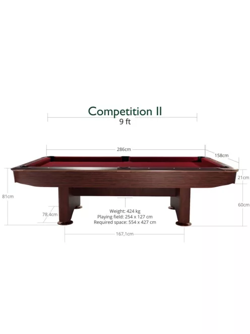 Dynamic biliárd asztal, Pool, Competition II, 9'-es, barna