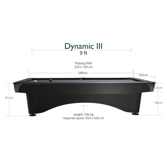 pool billiard table Dynamic III, 9' , black, matt finish