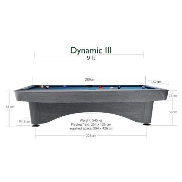 Billiard asztal, Pool, Dynamic III, 9 ft., Világos szürke, Simonis 760 posztó választható színben