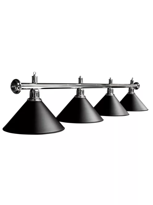 biliárd lámpa Dynamic 4db fekete búrával 180 cm-es króm rúd, 40cm búra átmérő
