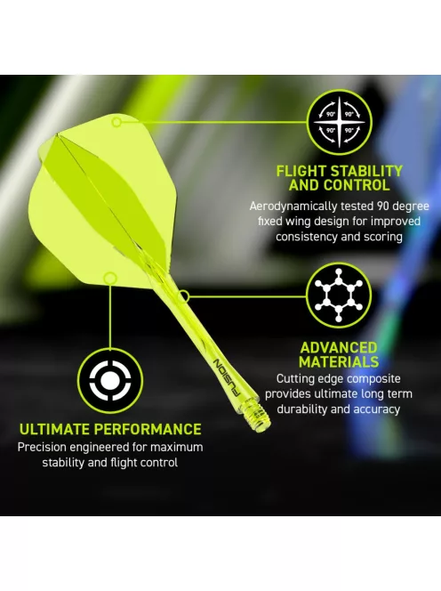 DARTS TOLL ÉS SZÁR EGYBEN WINMAU FUSION SÁRGA, STANDARD TOLL ÉS HOSSZÚ SZÁR