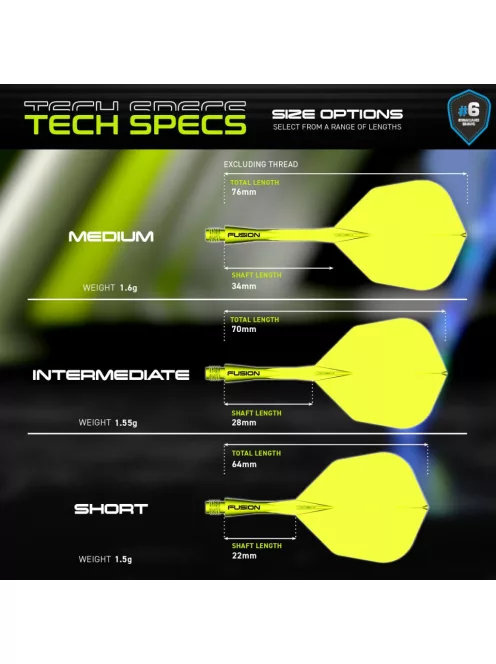 DARTS TOLL ÉS SZÁR EGYBEN WINMAU FUSION SÁRGA, STANDARD TOLL ÉS HOSSZÚ SZÁR