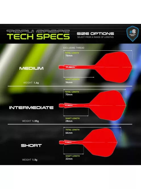 Darts toll és szár egyben Winmau Fusion piros, NO6 toll és közepes hosszúságú  szár