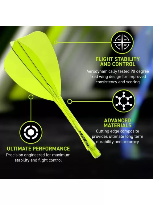 Darts toll és szár egyben Winmau Fusion Arrow toll és közepes szár, átlátszó sárga