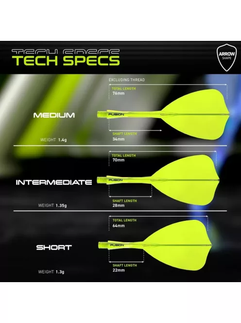 Darts toll és szár egyben Winmau Fusion Arrow toll és közepes szár, átlátszó sárga