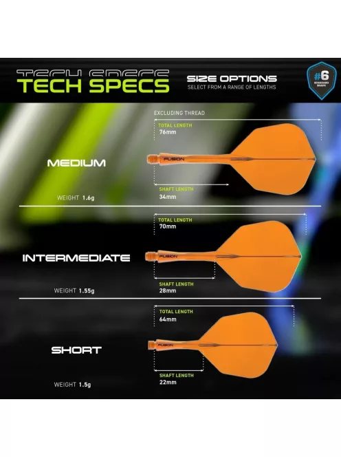 Darts toll és szár egyben Winmau Fusion No6 toll és közepes szár, átlátszó narancssárga