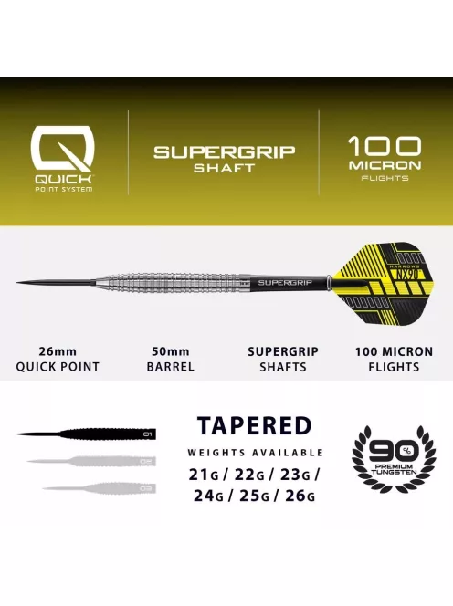 Dart szett steel Harrows NX90 Tapered Quick Point 21g, 90% wolfram