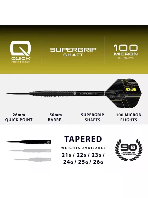 DART SZETT STEEL HARROWS NX90 Quick Point BLACK EDITION 21G, 90% WOLFRAM