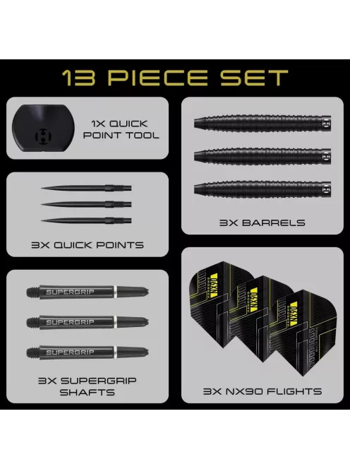 DART SZETT STEEL HARROWS NX90 Quick Point BLACK EDITION 24G, 90% WOLFRAM