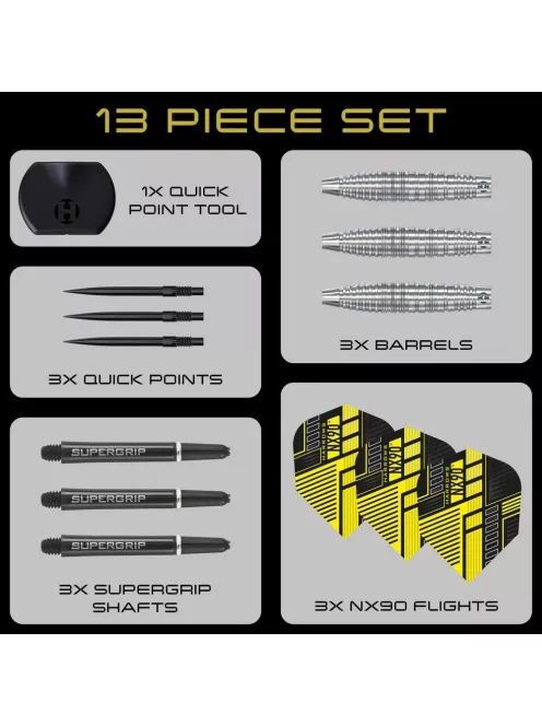 Dart szett steel Harrows NX90 Bomb Quick Point 21g, 90% wolfram