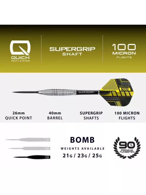 Dart szett steel Harrows NX90 Bomb Quick Point 23g, 90% wolfram