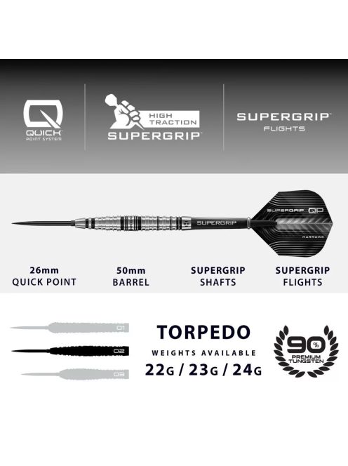 Dart szett steel Harrows QP Supergrip Torpedo 23g, 90%