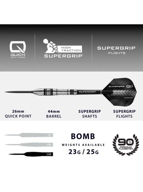 Dart szett steel Harrows QP Supergrip Bomb 23g, 90%