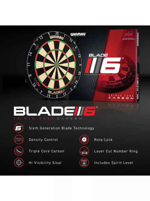 darts tábla Winmau Blade 6 Triple Core + 2 szett (6db) Winmau Nero B6 brass 18,5gr nyíl 
