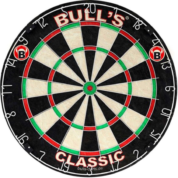 darts tábla Bull's Classic + Bull's 4 részes falvédő (vörös, zöld vagy fekete) + 2 szett Bull's Laser steel nyíl