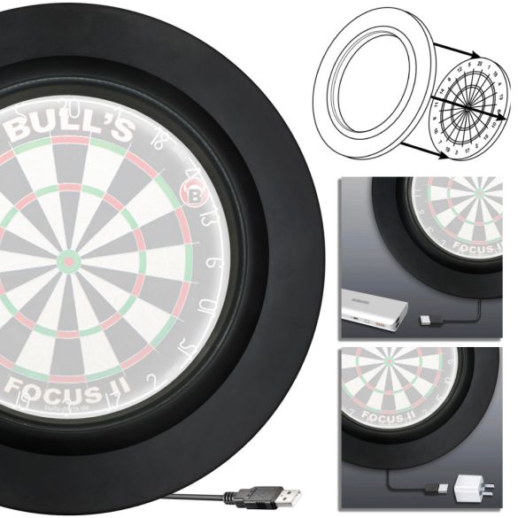 Bull's  Complete Licht komplett darts készlet (versenytábla, szőnyeg, LED-es falvédő)