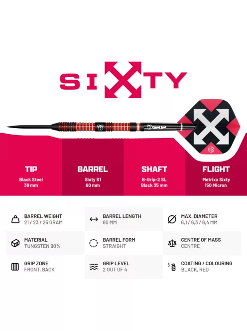Dart szett Bull's  Sixty S1, steel, 21g, 90%