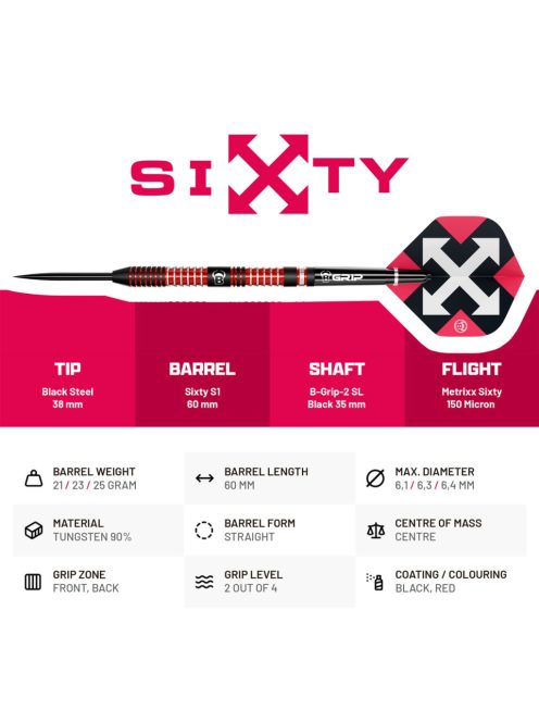 Dart szett Bull's  Sixty S1, steel, 25g, 90%