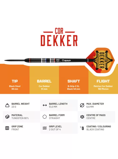 Dart szett Bull's Cor Dekker, steel, 23g, 90%