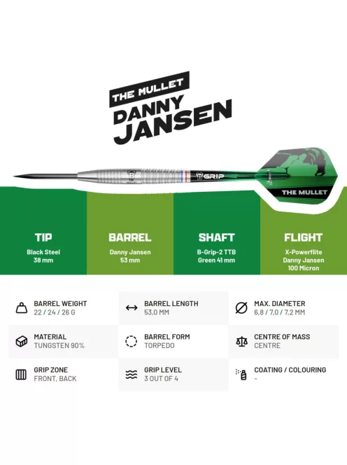 Dart szett Bull's  Danny Jansen G2, steel, 26g, 90%