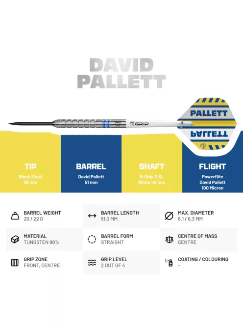 Dart szett Bull's David Pallett, steel, 22g, 90%