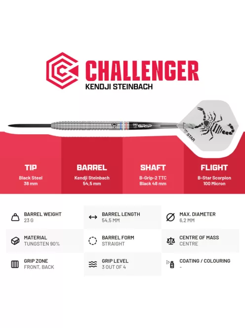 Dart szett Bull's Kendji Steinbach Challenger, steel, 23g, 90%