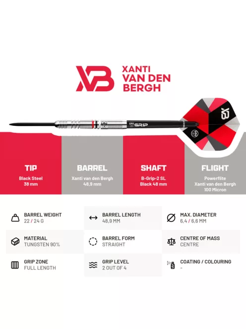 Dart szett Bull's Xanti Van den Bergh, steel, 24g, 90%