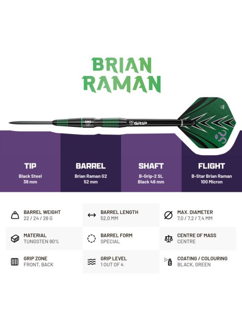 Dart szett Bull's Brian Raman G2, steel, 22g, 90%