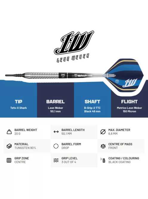 Dart szett Bull's  Leon Weber, soft, 22g, 90%