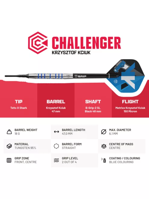 Dart szett Bull's Krzysztof Kciuk Challenger soft, 20g, 90%