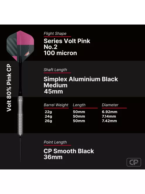 Darts szett steel Bulls NL Volt Pink CP, 22g 80%