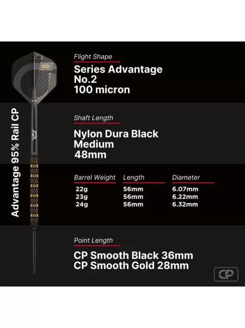 Darts szett steel Bulls NL Advantage 95 Rail CP, 22g 95%